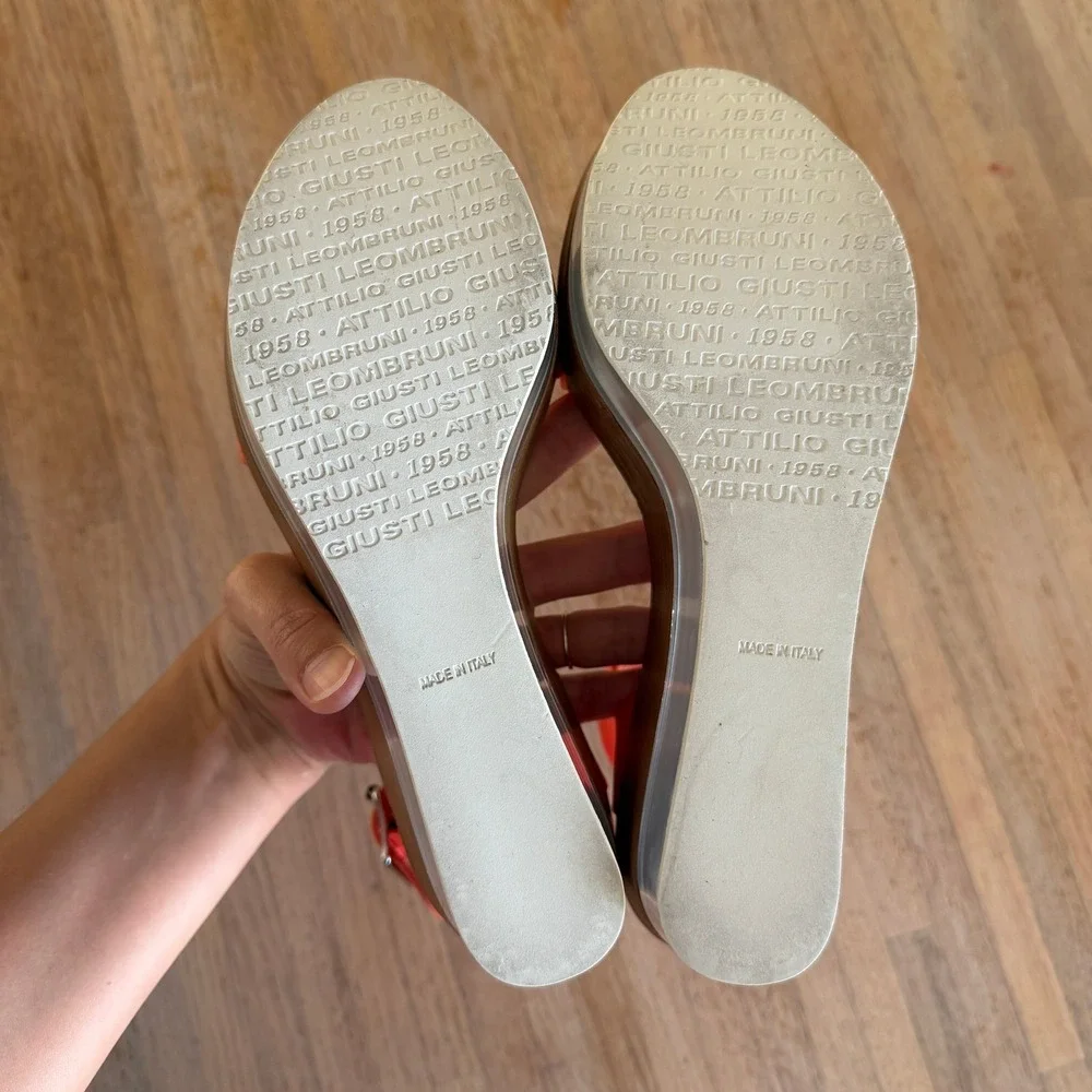 Orange Leather Platform Sandals AGL Attilio Giusti Leombruni Lucite Wood 37